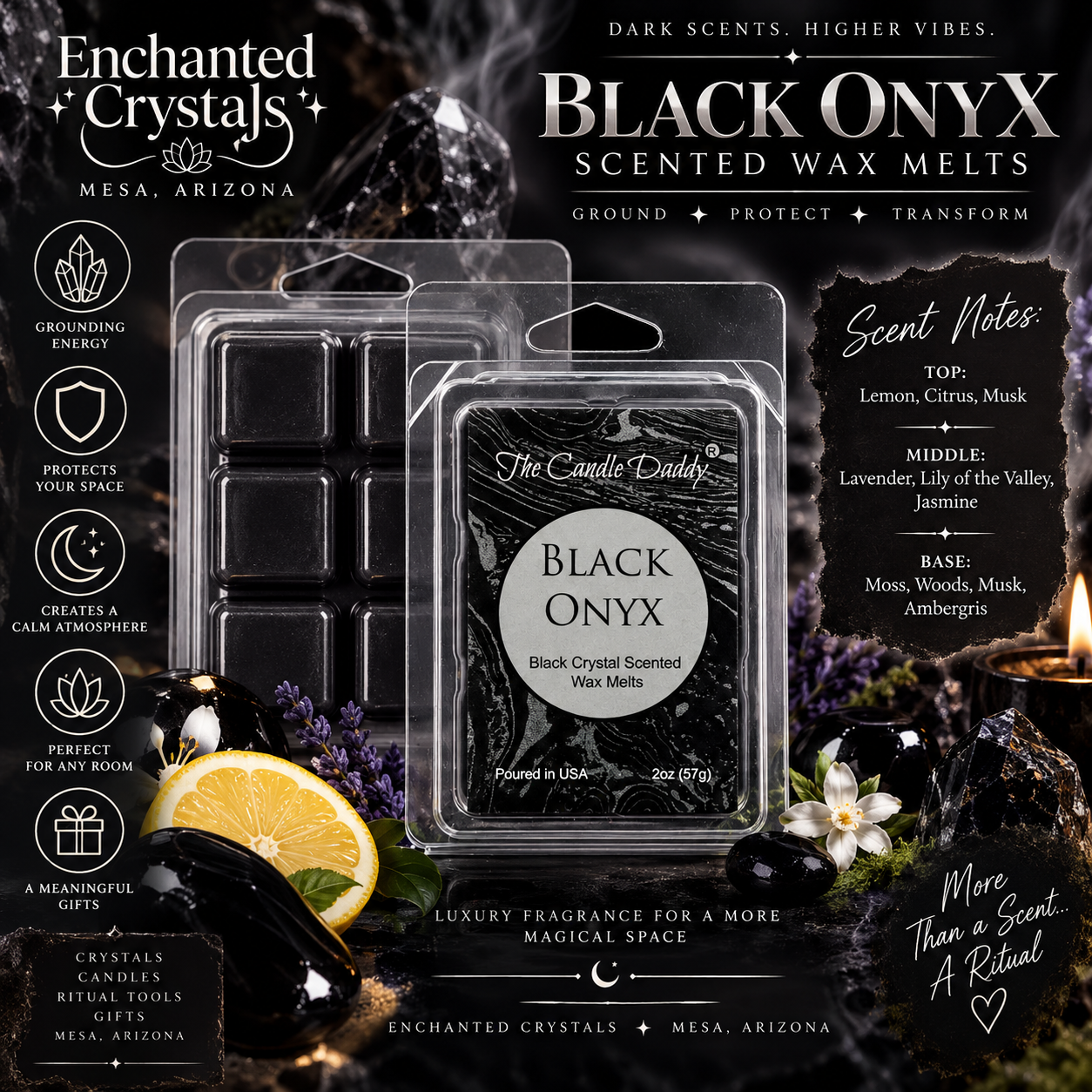 Black Onyx – Black Crystal Maximum Scented Wax Melts | 2 oz • 6 Cubes