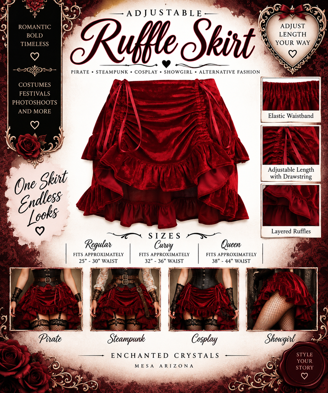 Adjustable Ruffle Skirt – Pirate, Steampunk, Cosplay & Showgirl Style