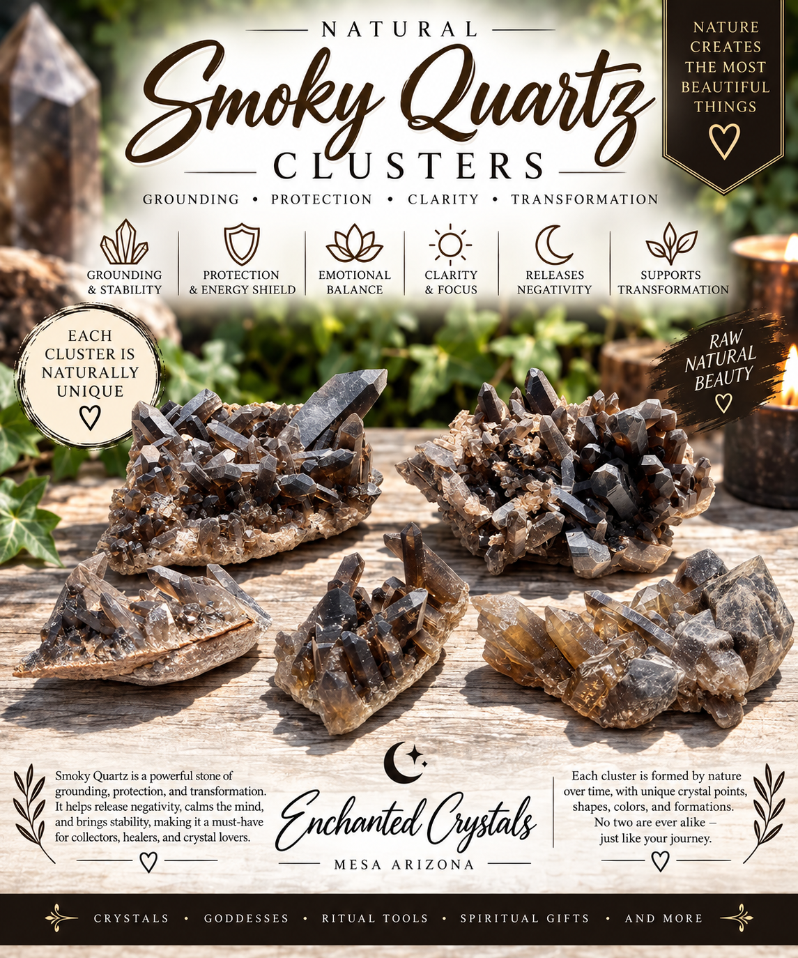 Natural Smoky Quartz Cluster – Sold Individually