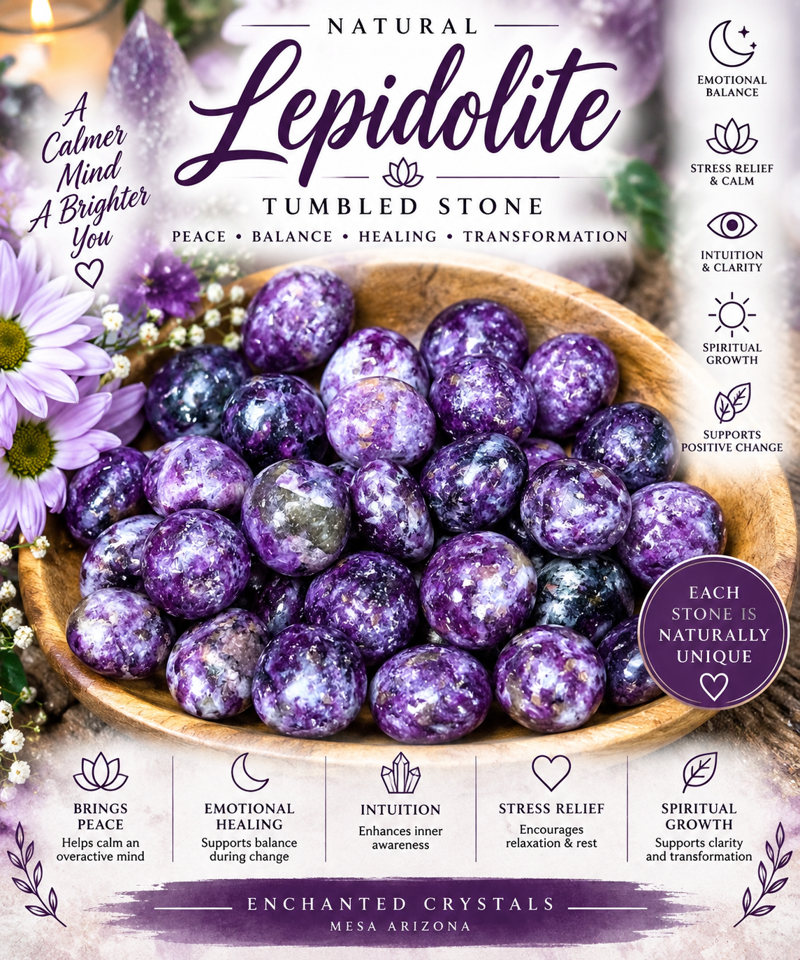 Natural Lepidolite Mica Tumbled Stone – Sold Individually