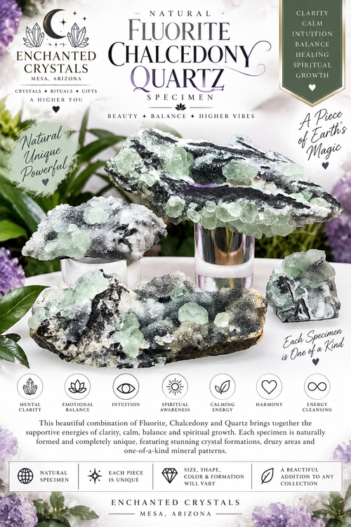 Natural Fluorite Chalcedony Quartz Specimen – Sold Individually