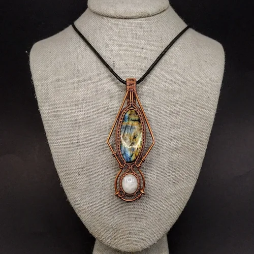 Labradorite and Moonstone wire wrap Necklace