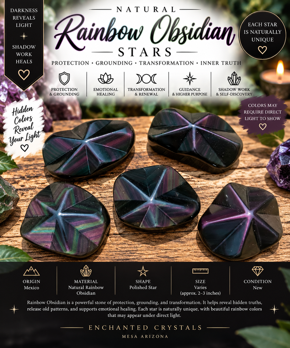 Natural Rainbow Obsidian Star – Mexico – Sold Individually