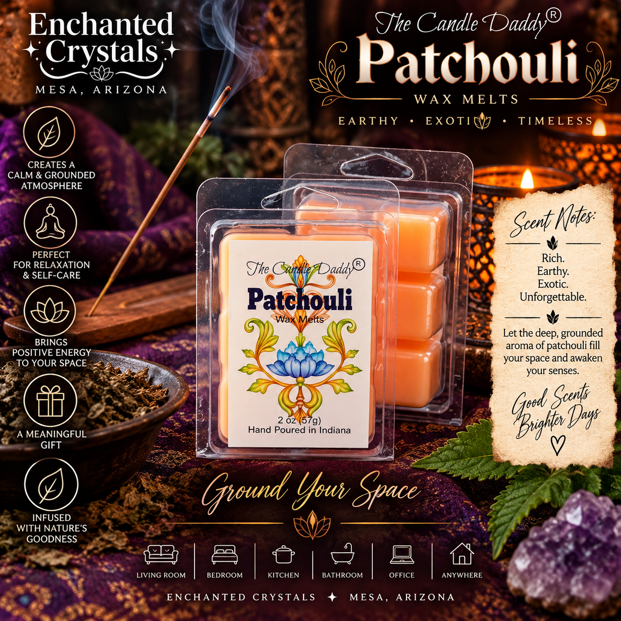 Patchouli Scented Wax Melts – Rich, Earthy & Grounding | 2 oz