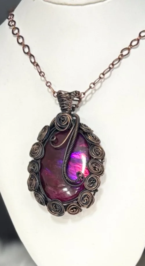 Copper Wire-Wrap Stone Necklace