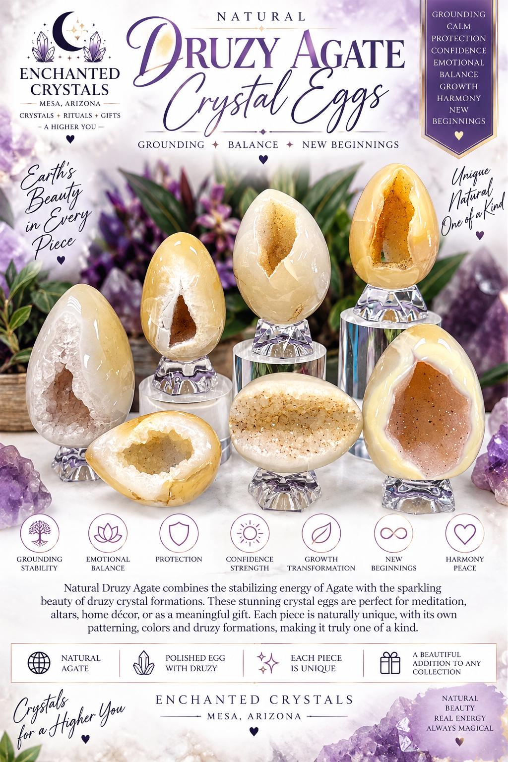 Natural Druzy Agate Crystal Egg – Sold Individually