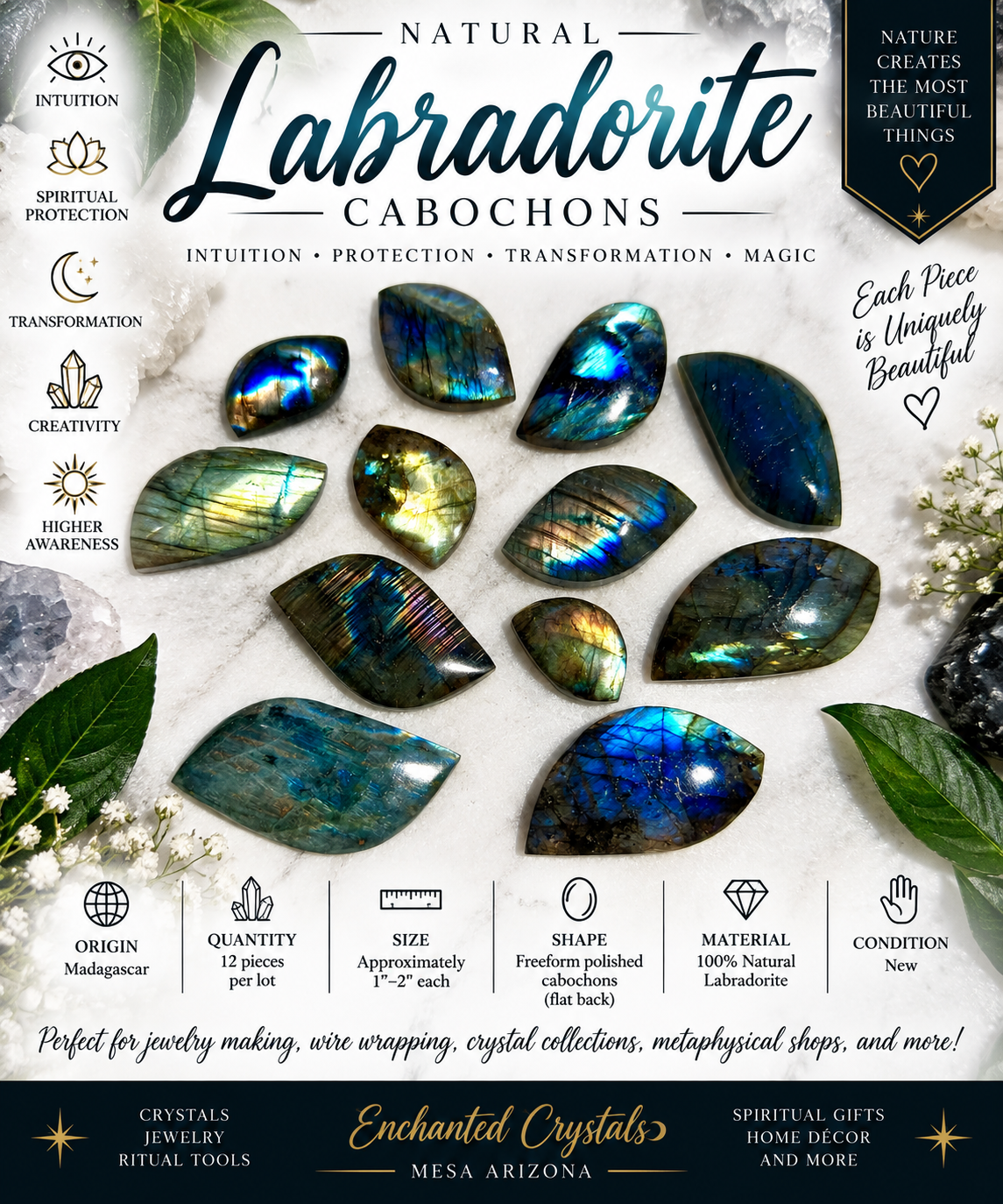 Natural Labradorite Cabochon – Madagascar – Sold Individually