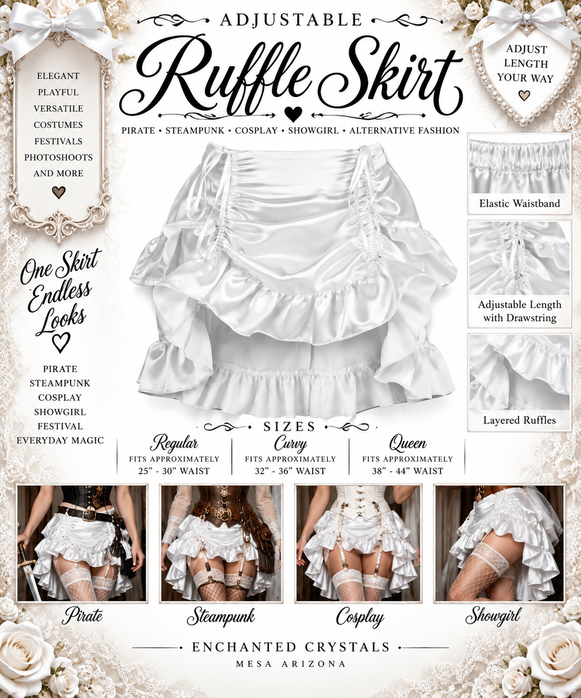Adjustable Ruffle Skirt – Pirate, Steampunk, Cosplay & Showgirl Style