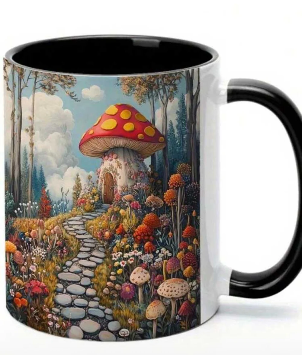 Whimsical Mushroom House Mug