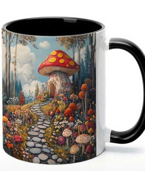 Whimsical Mushroom House Mug