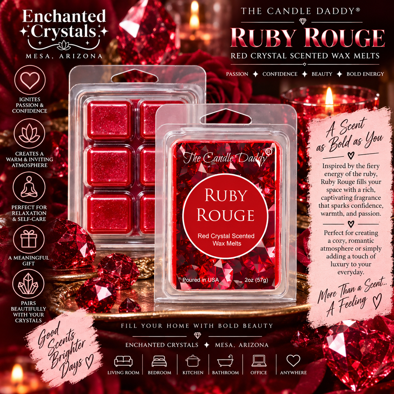 Ruby Rouge – Red Crystal Maximum Scented Wax Melts | 2 oz • 6 Cubes