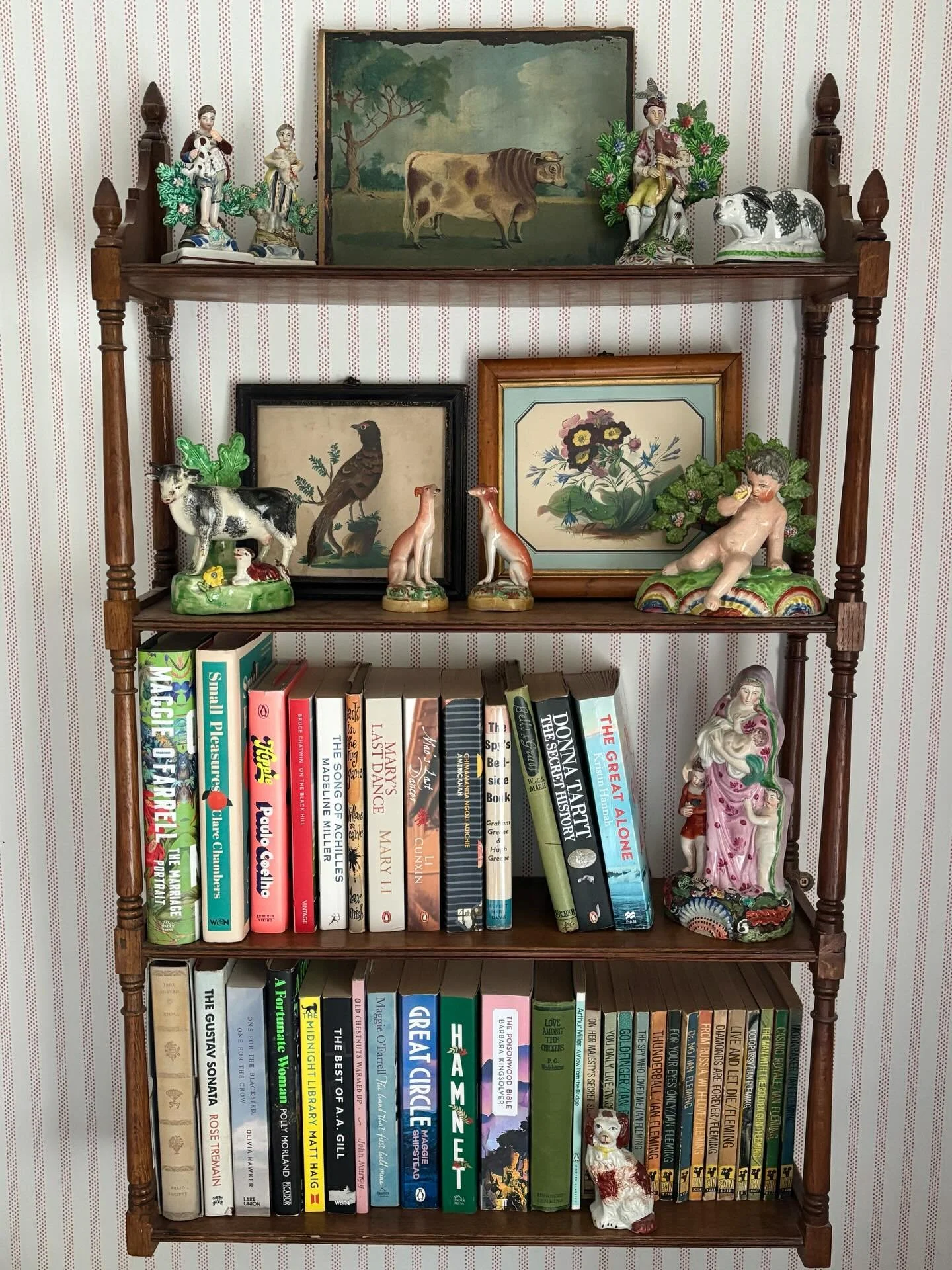 A new addition to my rather full bedroom shelf is this most adorable Staffordshire pearlware cow and calf. I spotted it at a recent antiques fair and resistance was futile. Just look at the expression on the calf&rsquo;s face! True love.