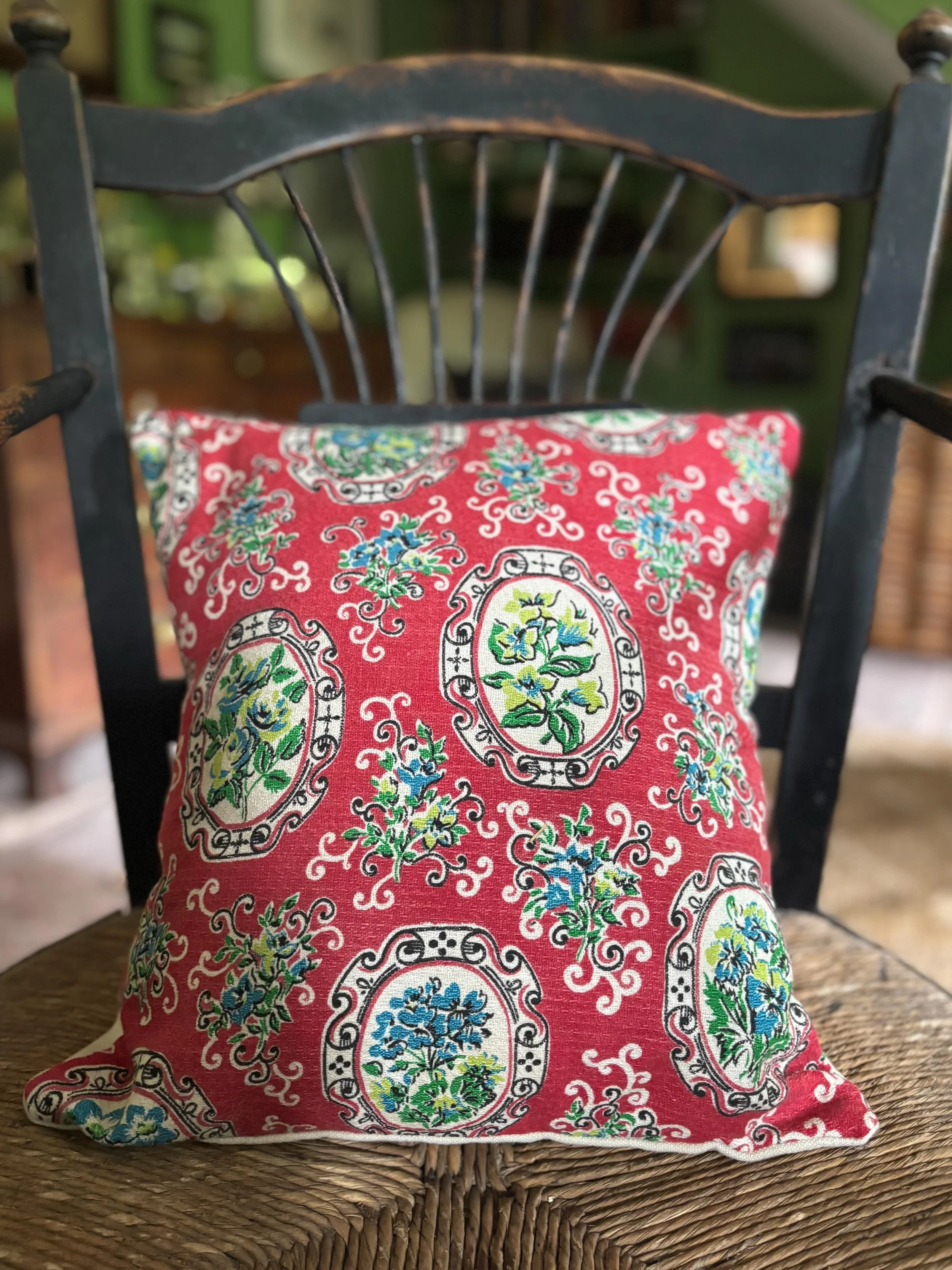 PENDING A very pretty cushion made from textured vintage cotton. It has an envelope back with same fabric band and a plump cushion pad. I couldn&rsquo;t resist it! 

It is in lovely condition. 

35cm x 33cm

&pound;35 plus postage

#vintagefabric #vi