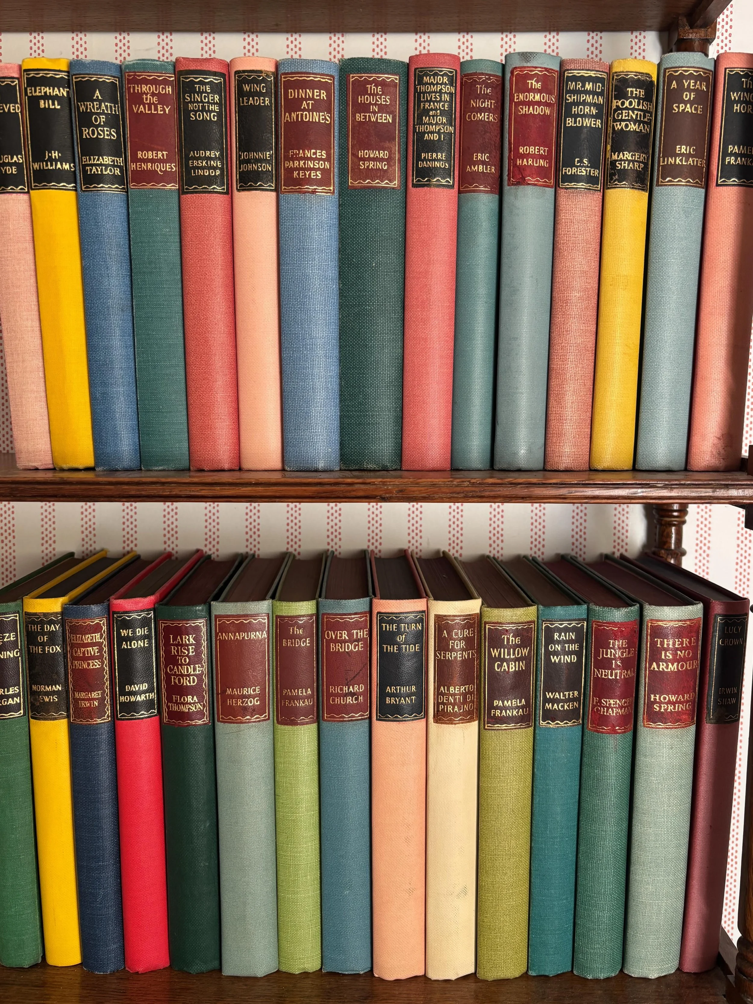 SOLD 🌟 A large collection of 69 vintage books with colourful boards and flamboyant dust jackets, circa 1950s / 60s. 

The collection comprises 40 titles published by The Reprint Society, London in the early to mid 1950s and 29 titles published by th