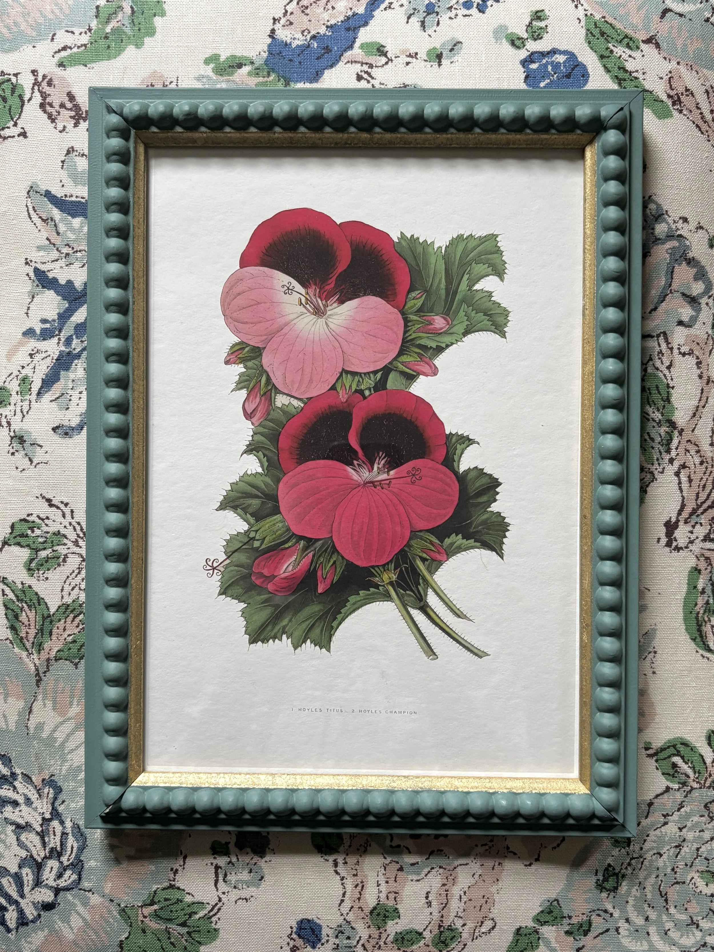 Hoyle's Geranium - A4, blue green beaded frame