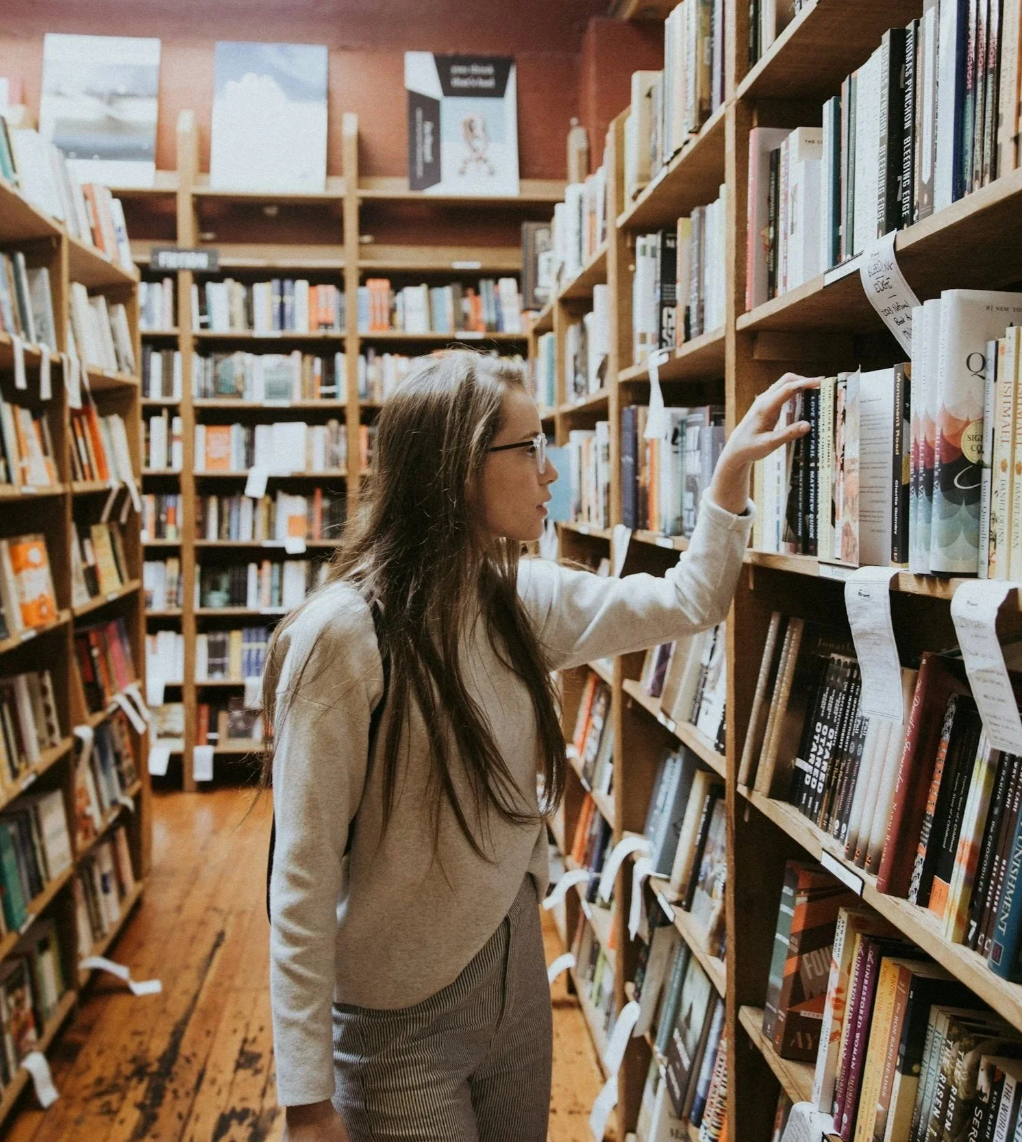 Young person in a library