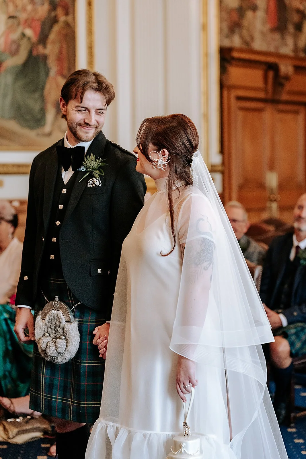 Wedding ceremony in the European Room at Edinburgh City Chambers with an intimate guest count