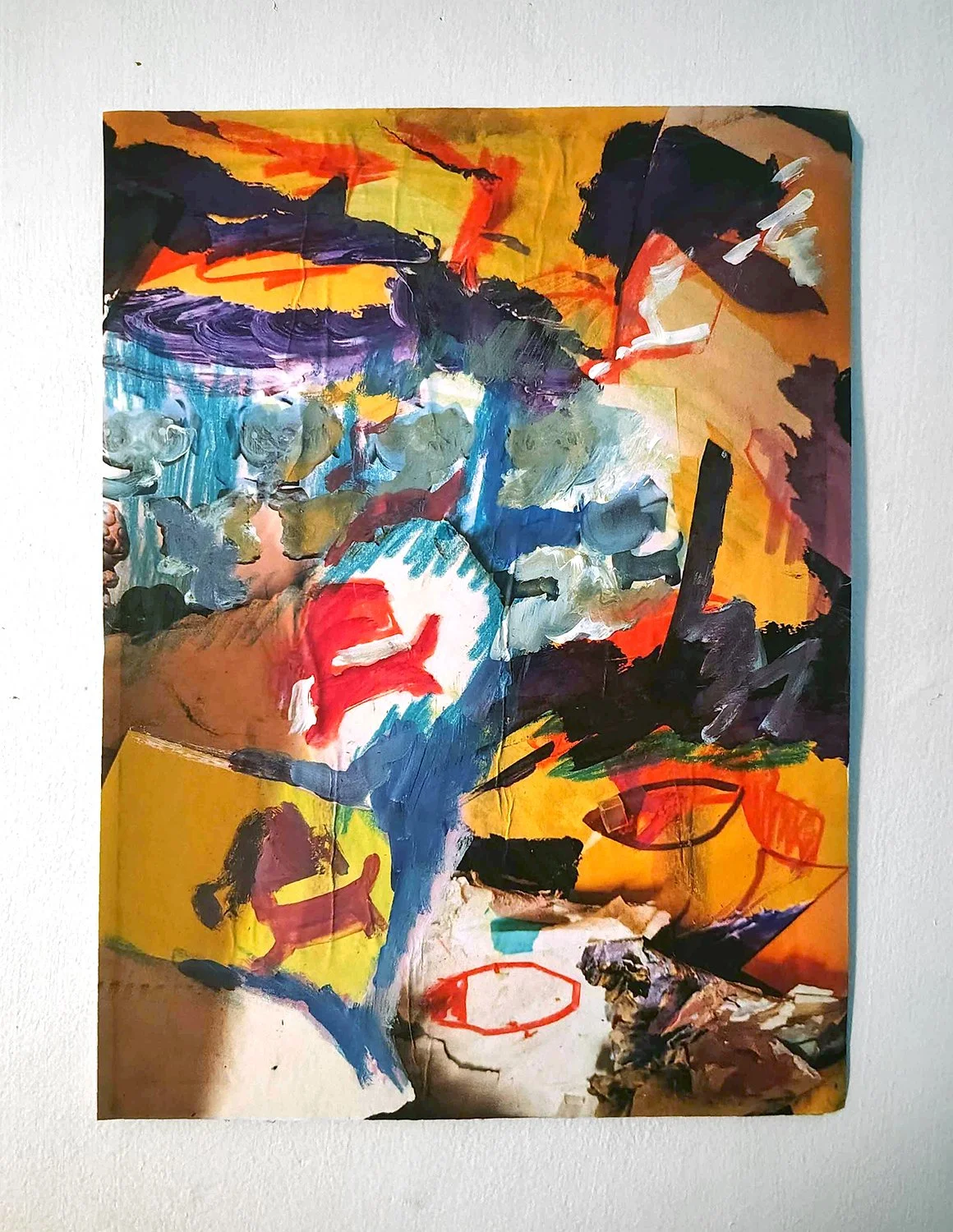 eden lanois, "dachshund," gouache and wax crayon on inkjet print (mounted on book board), 2026