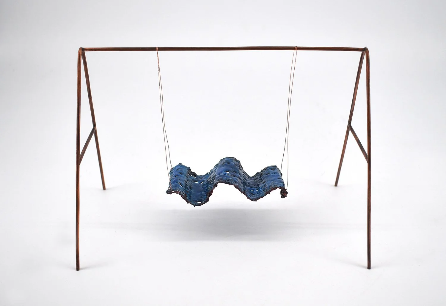 Talia Tax, "Swing, Seats Two," copper and enamel on handwoven copper, 2025