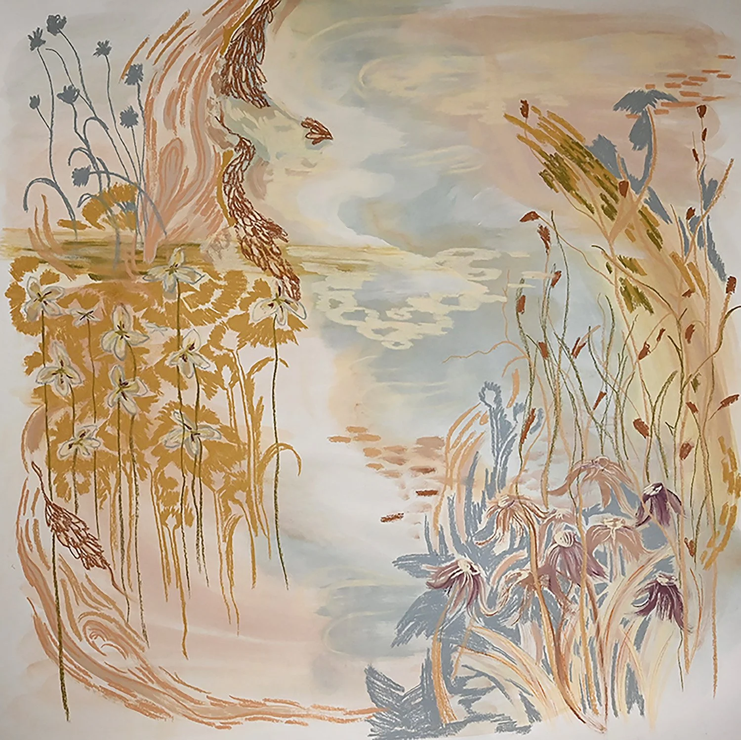 Claudia Lasiowski, "November (bachelor button blues)", chalk pastel, acrylic paint, 2025