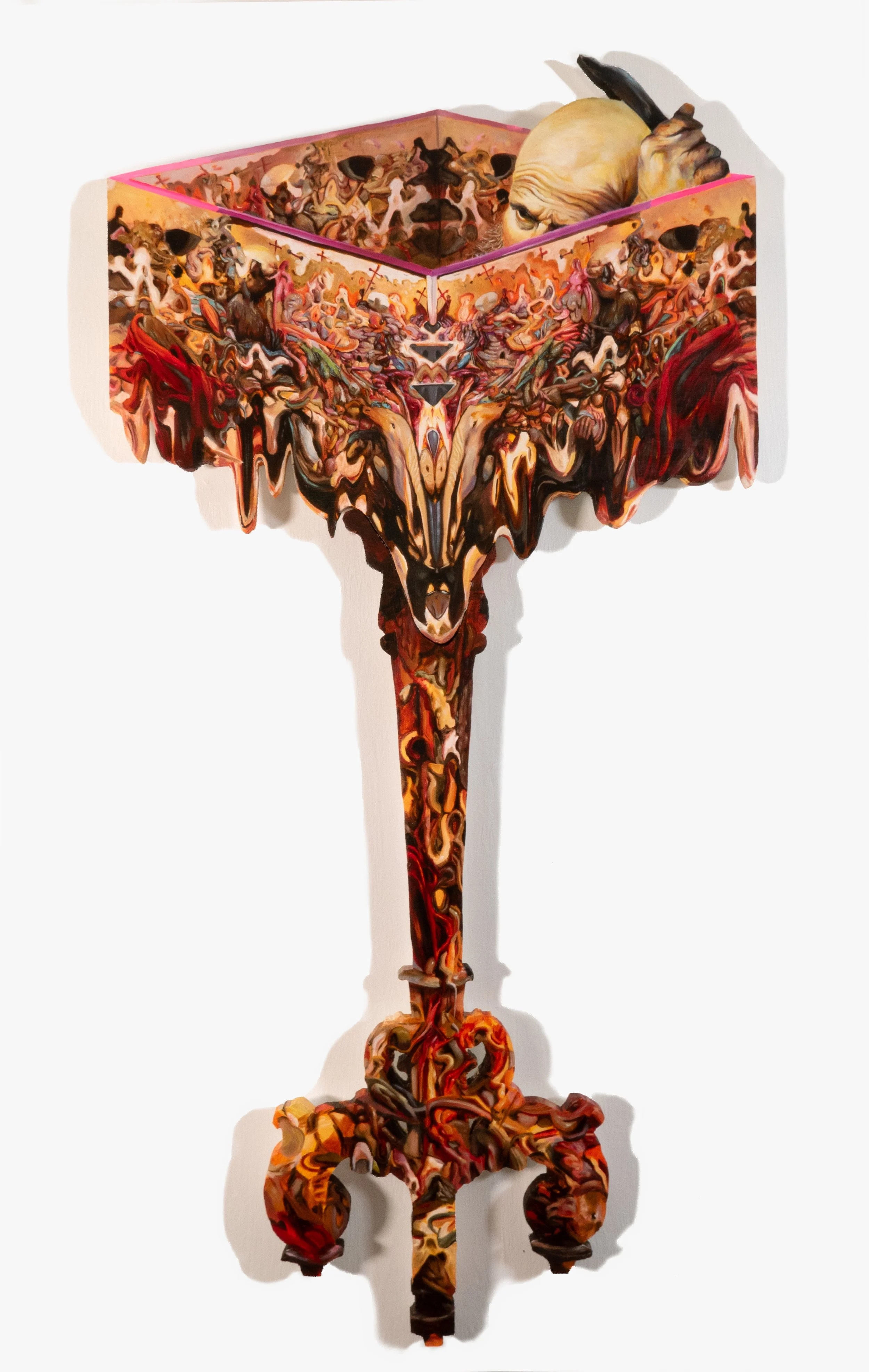 Devin Ratheal, "Hineni," oil on wood, 2025