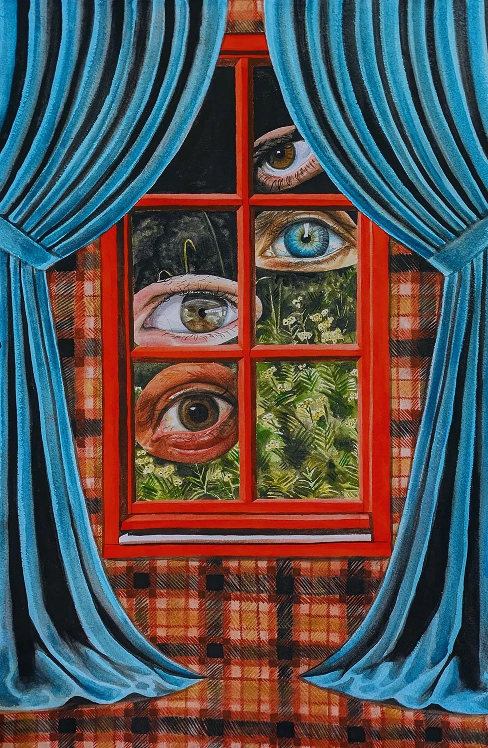 Chloe Hoffschneider, "Somebody's Watching," Watercolor, 2025