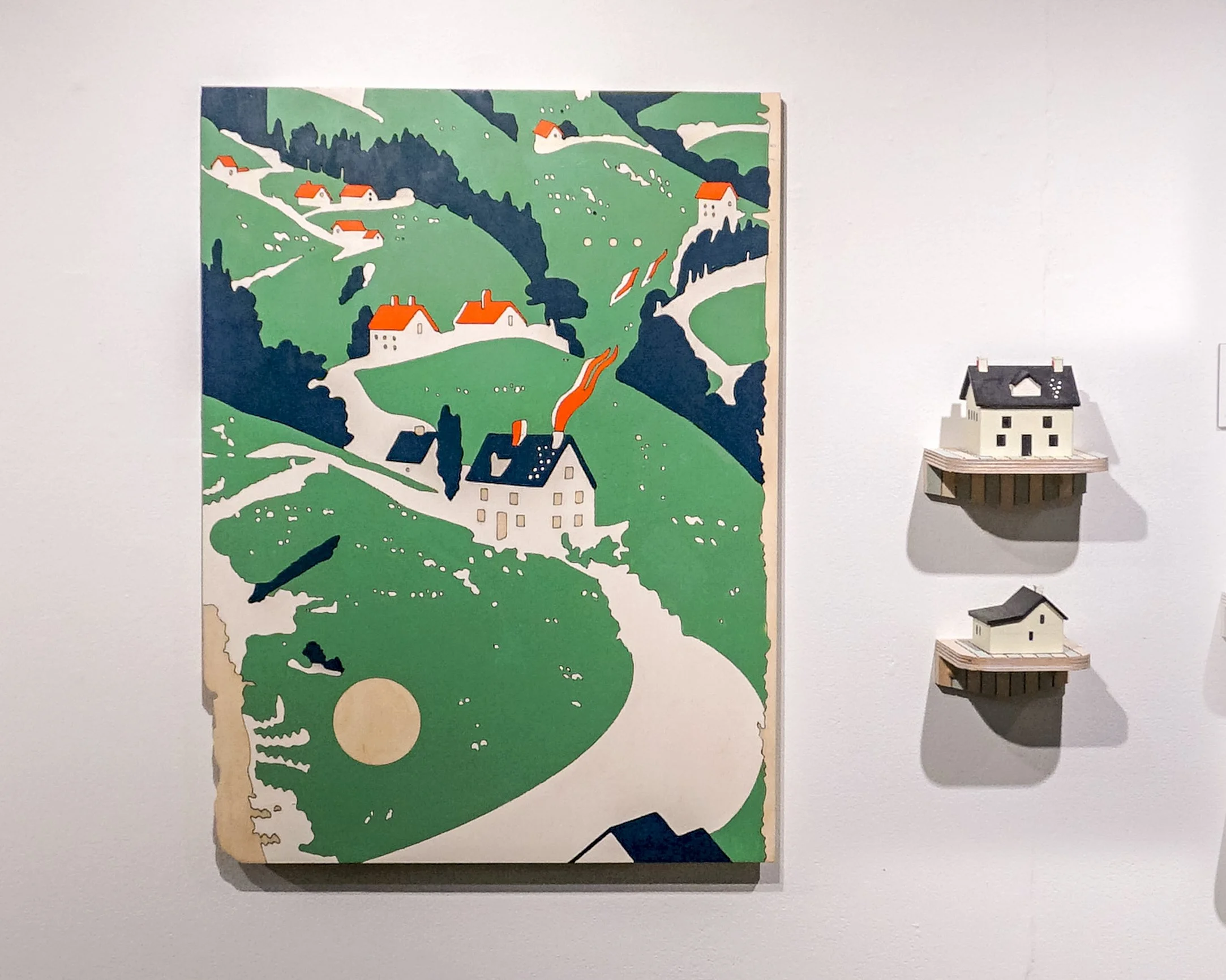 Noah Thomas Miller, "Waiting for the Seasons to Change," House paint on Baltic Birch, and "Seasons Change House Sculpture," Wood shelf and Plastic / Acrylic, 2026 