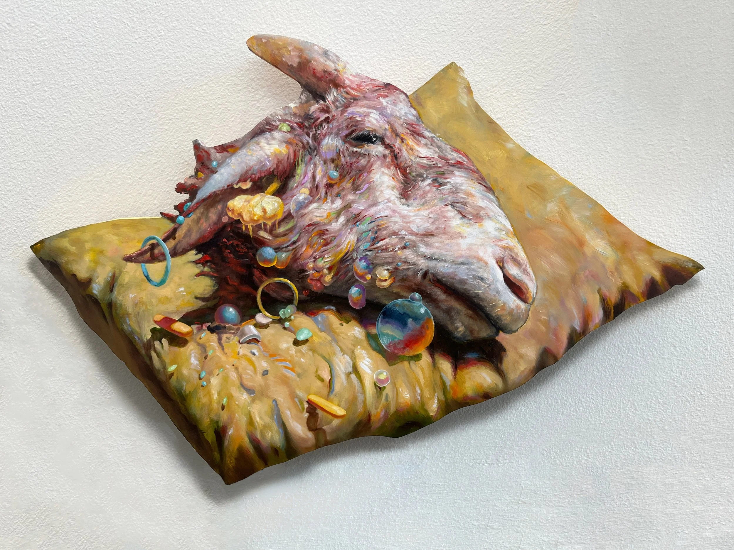 Devin Ratheal, "Shamem," oil on wood, 2025