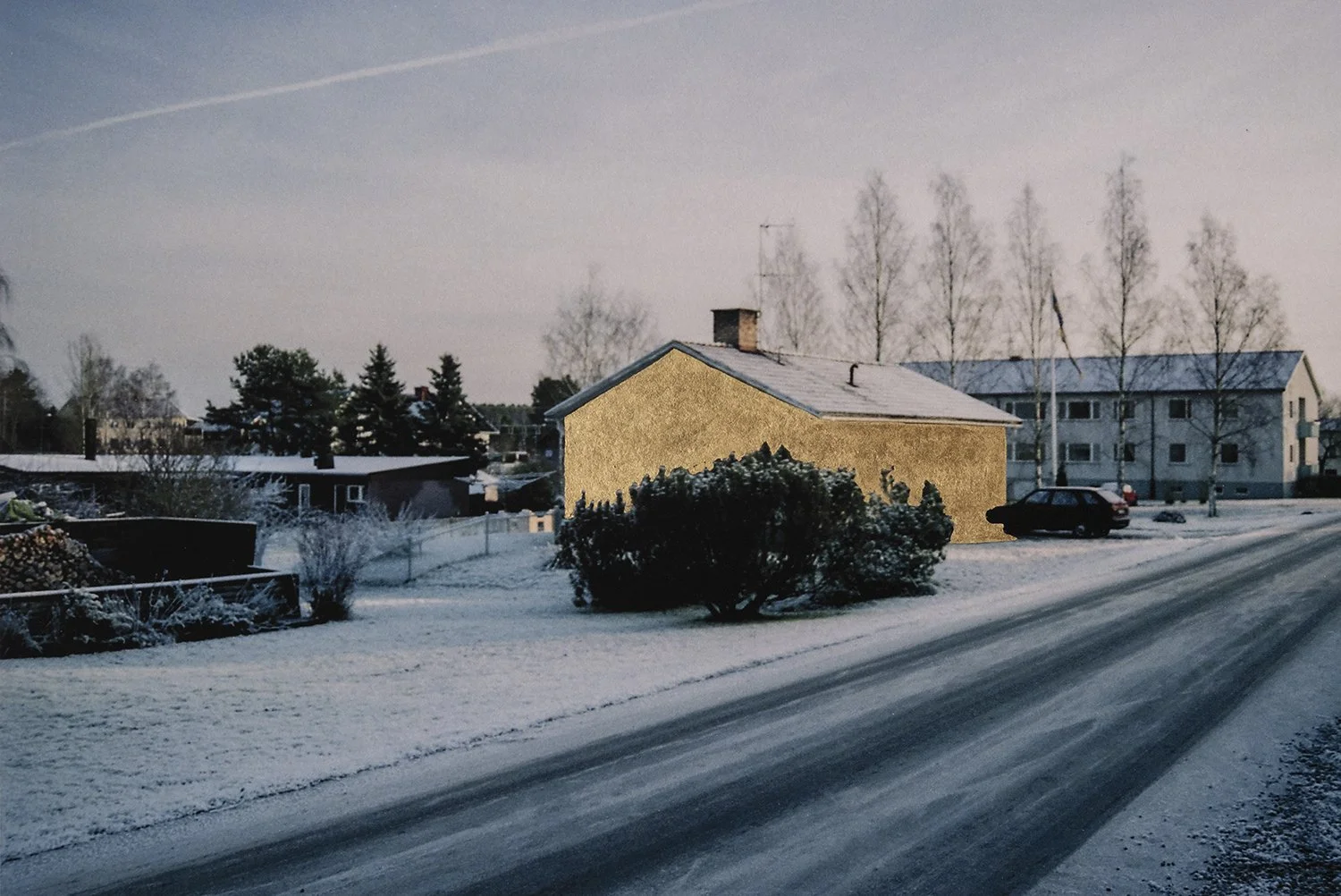 Emma Squire, "Home," pigment print of family photograph with gold foil, 2023