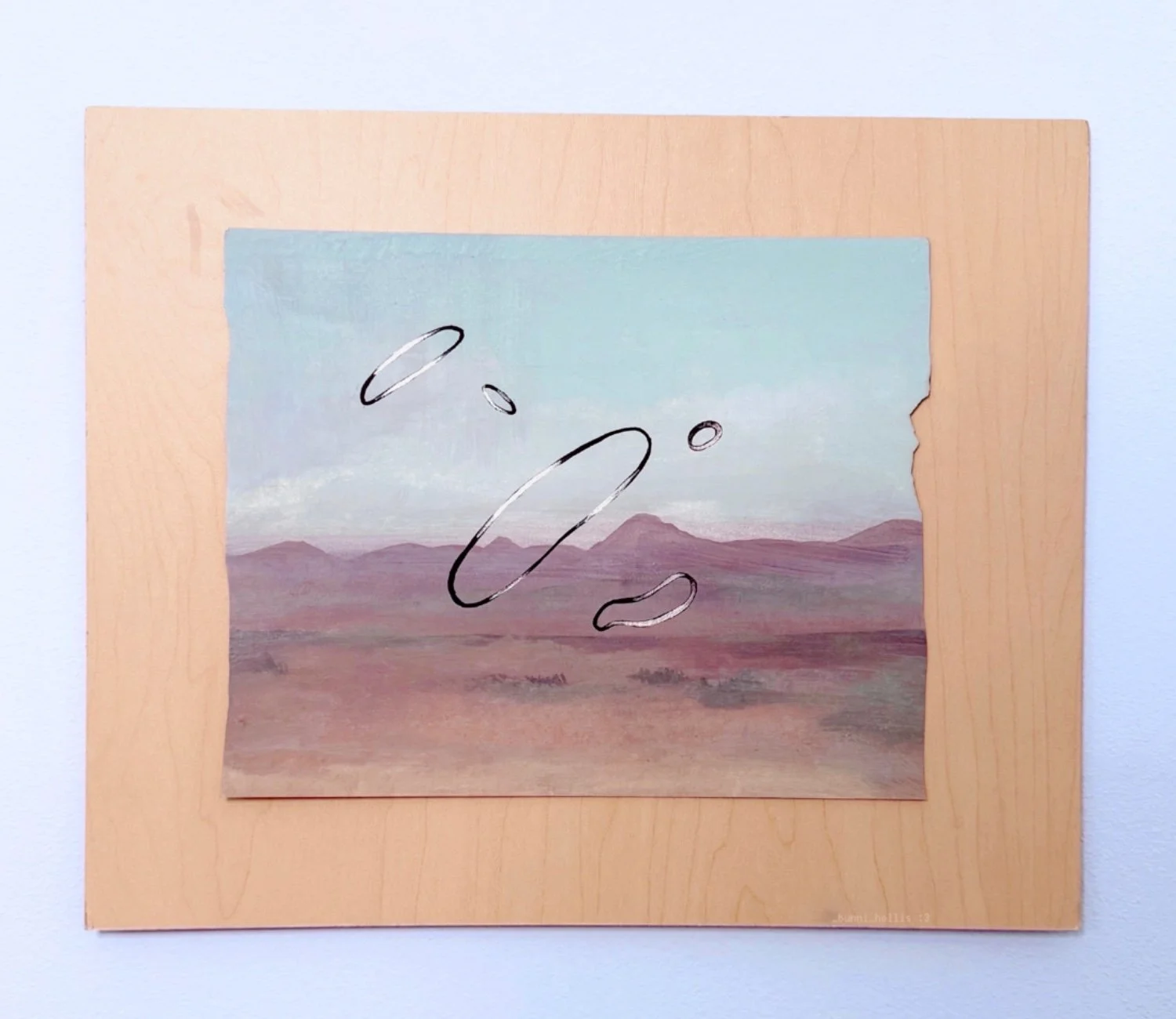 Bunni Hollis, "OUTSIDE VOICE," gouache, ash, particle board, 2025