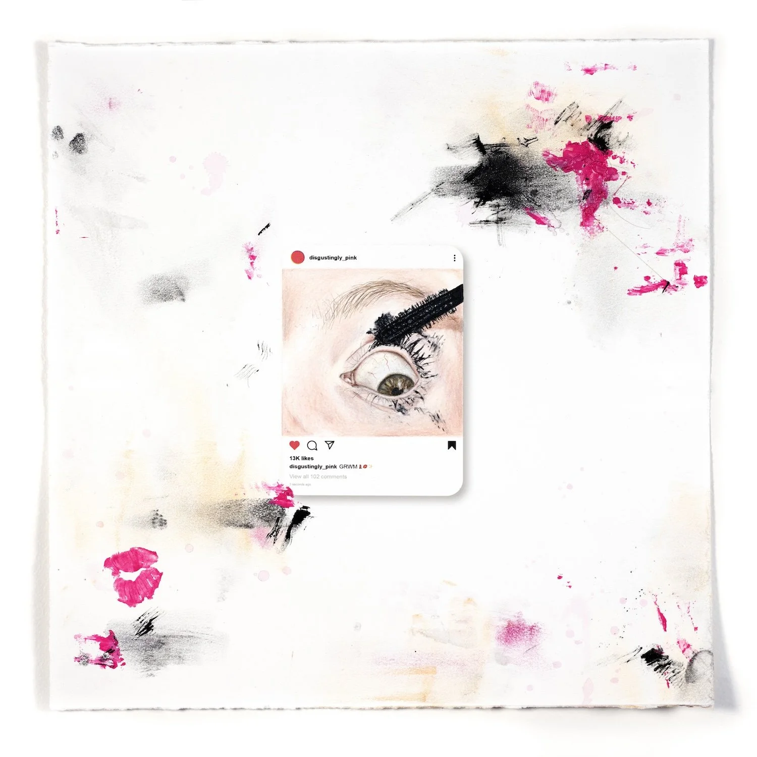 Emma McKay Ryan, "GRWM," Archival inkjet print, colored pencil, and mixed media on paper, 2024