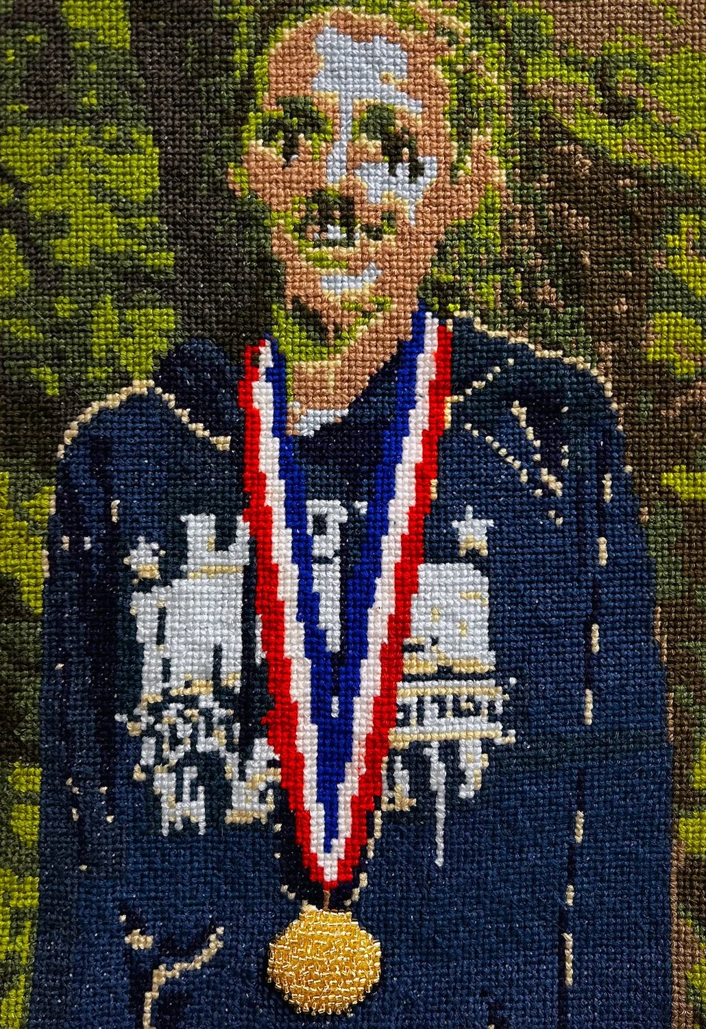 Lauren Johnston, "Martyr", cross stitch, 2024