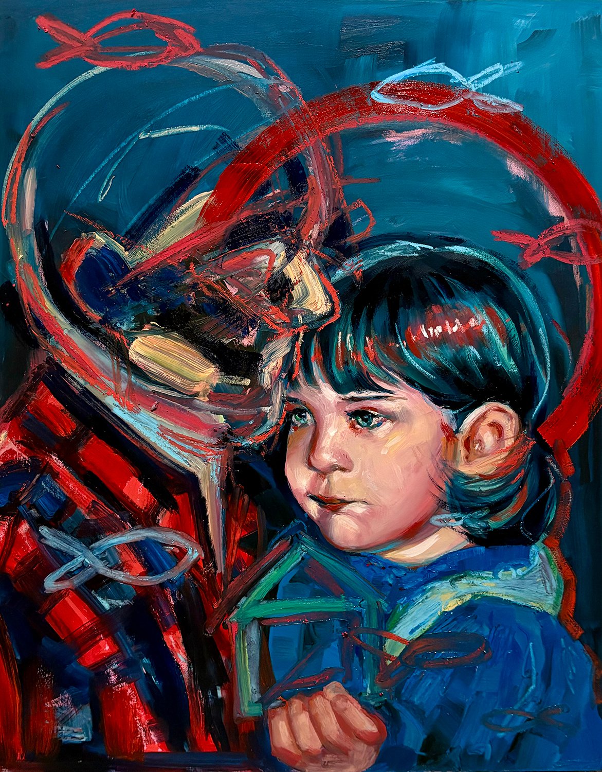 Maya Pinz, "Visible Absence," Oil and pastel on wood, 2025