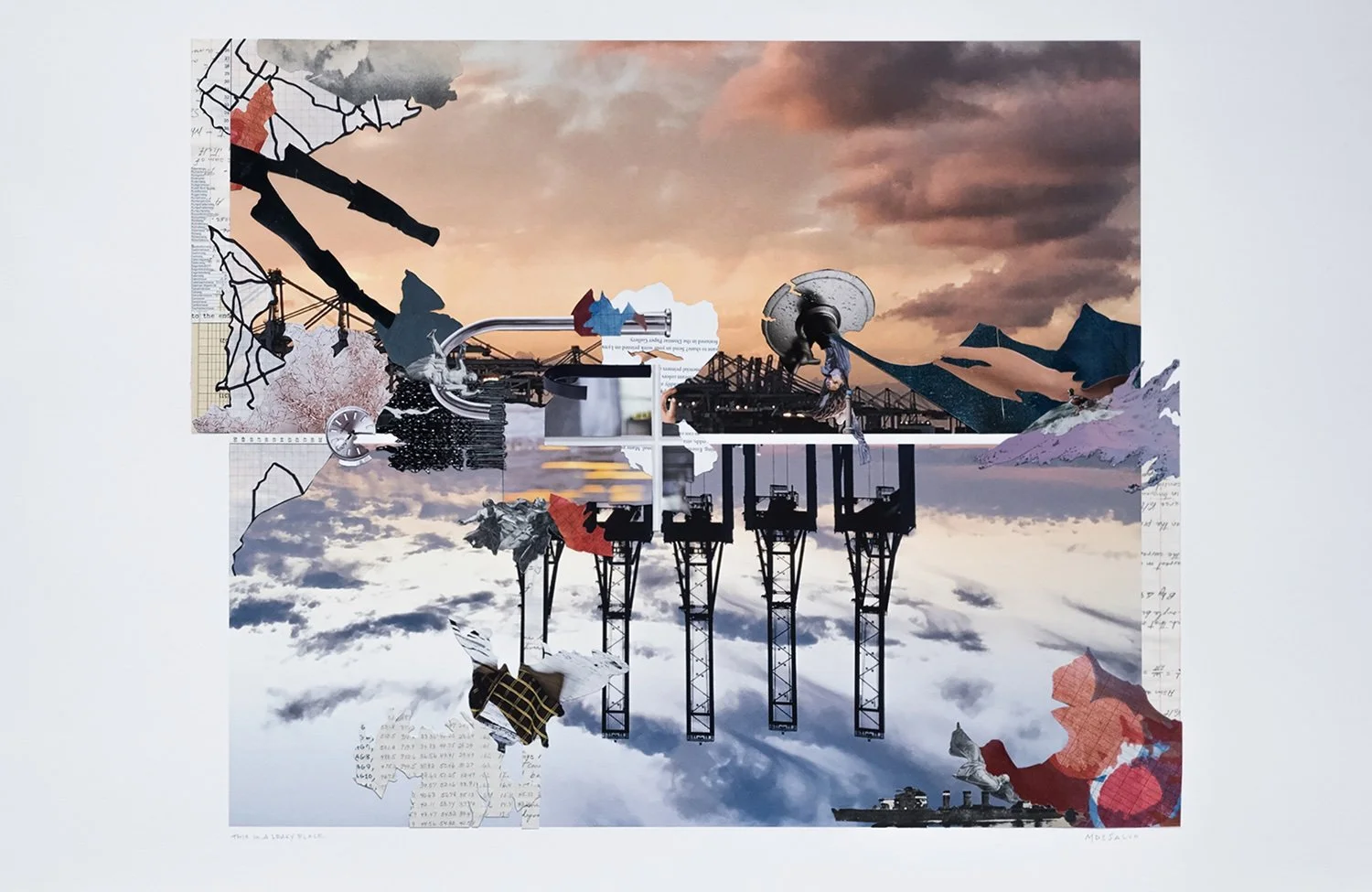 Monica DeSalvo, "This is a leaky place," Mixed media collage on digital inkjet photo montage printed on watercolor paper, 2021