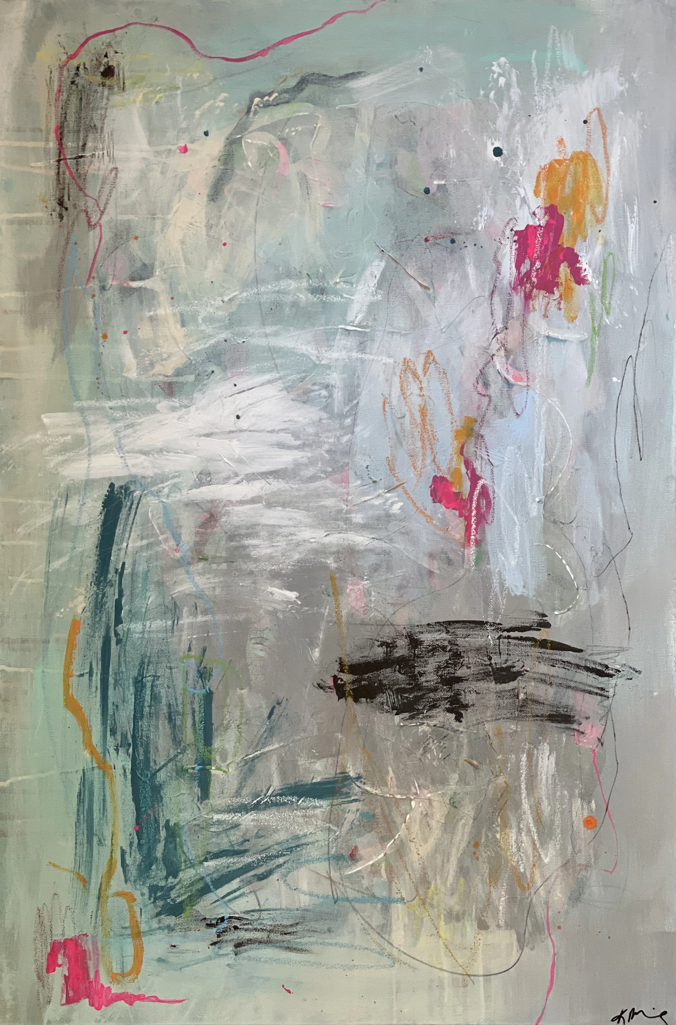 Kelly Meiners, "Missing," acrylic, oil pastel  on canvas, 2024