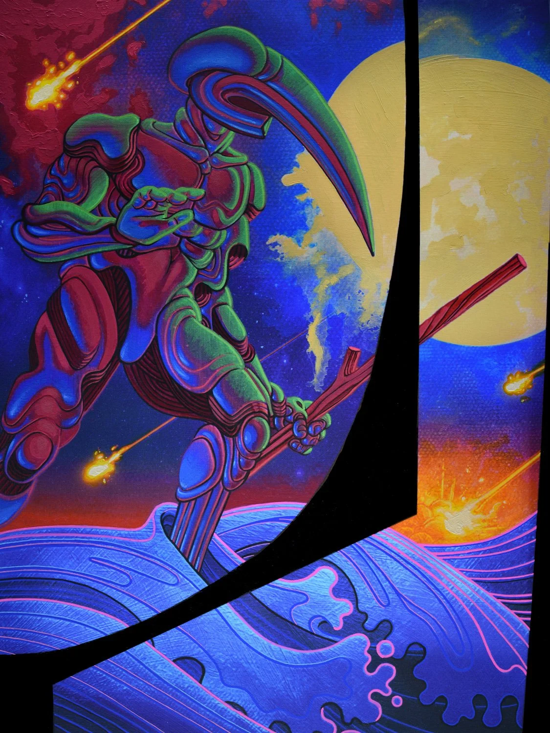 Carl Yonder, "Below the Moon," mixed media on canvas, 2024