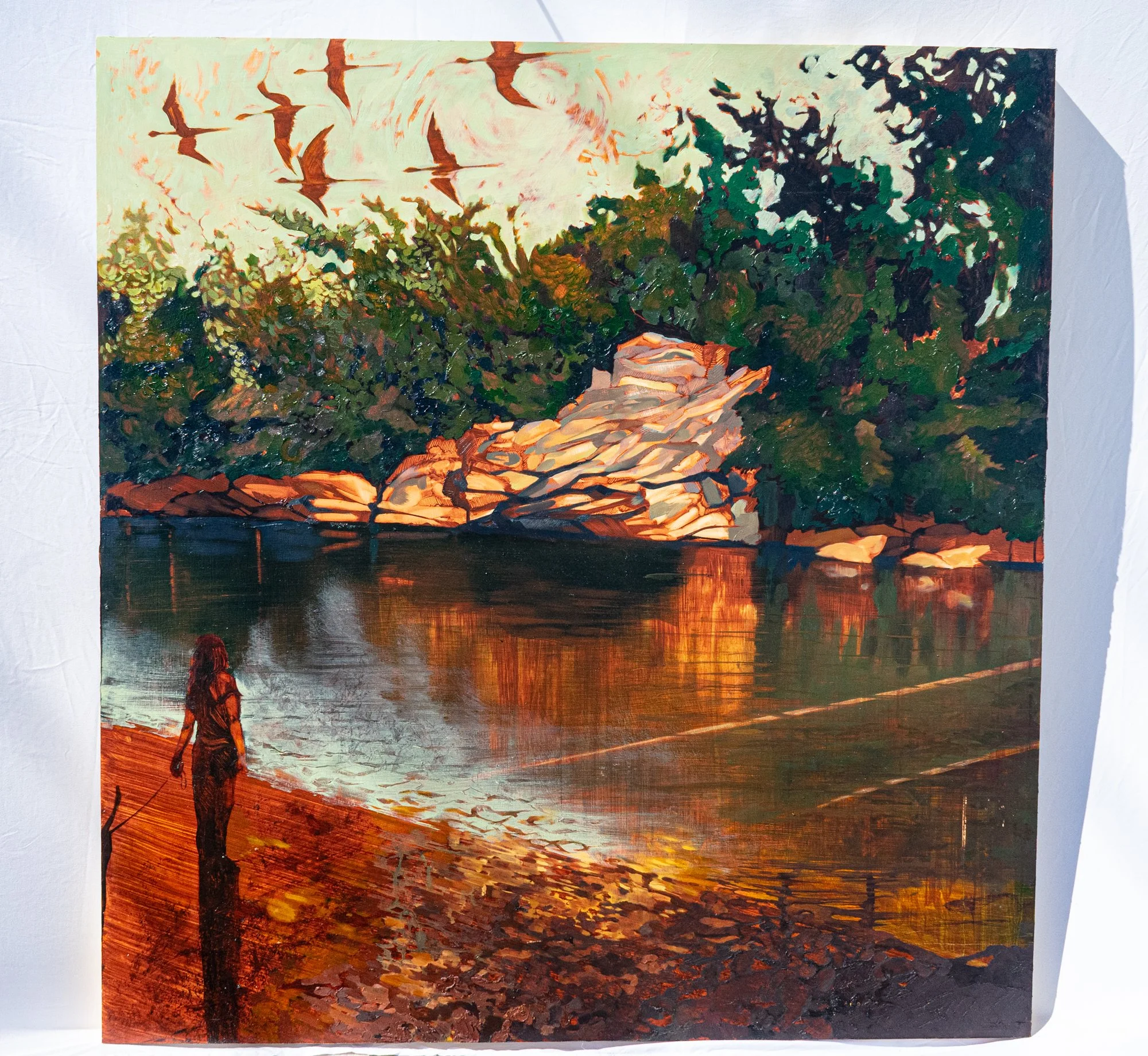 Bridget O’Brien, "Controlled Burn," oil on panel, 2025