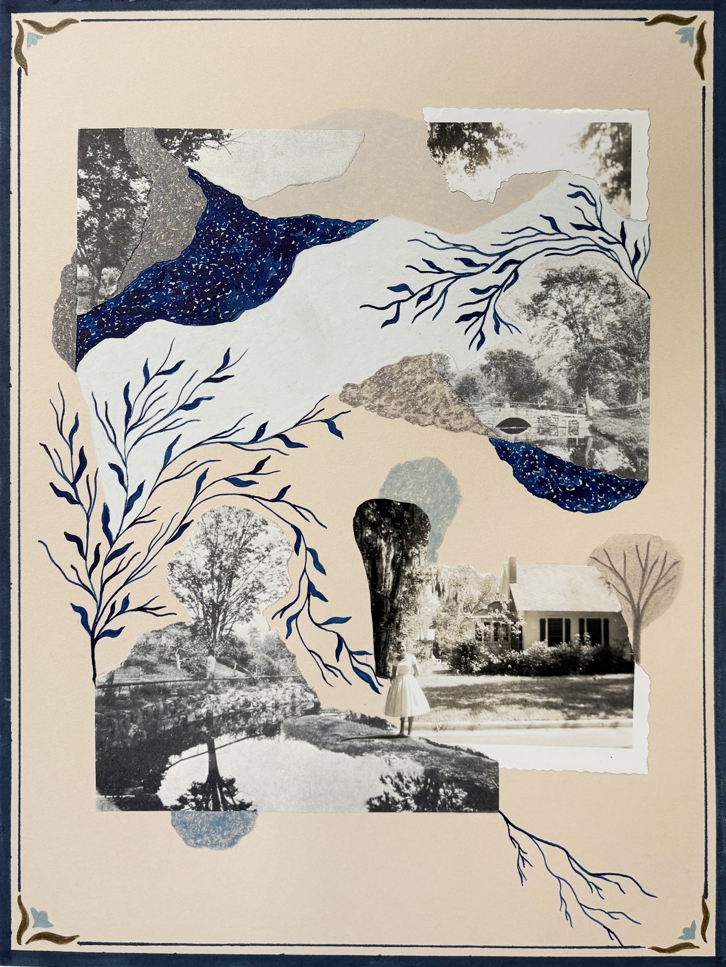 Twiggy Boyer, "Reflections," Mixed Media Collage on Paper, 2025