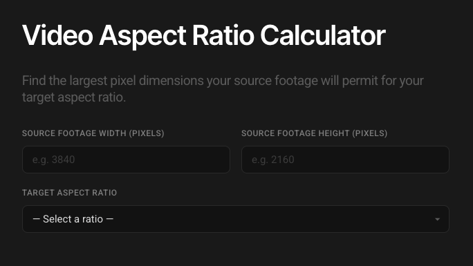 Video Aspect Ratio Calculator: Free timeline resolution calculator for Davinci Resolve, Premiere Pro and Final Cut Pro