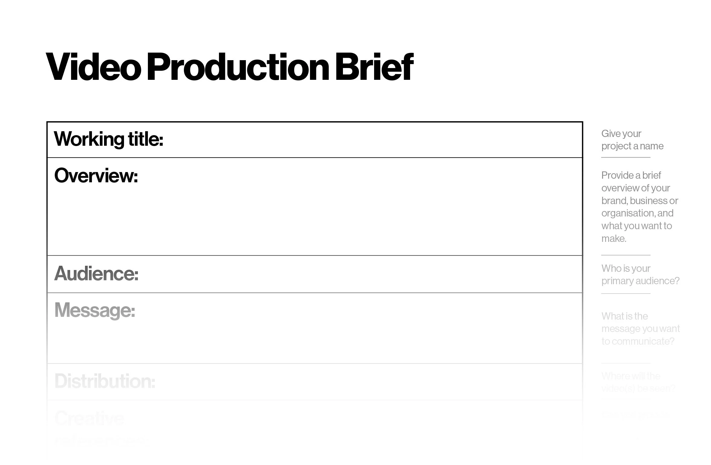 Video production brief template