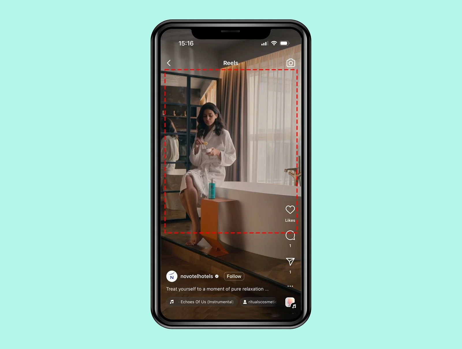 Instagram safe zone displayed on top of video footage on a mobile phone screen
