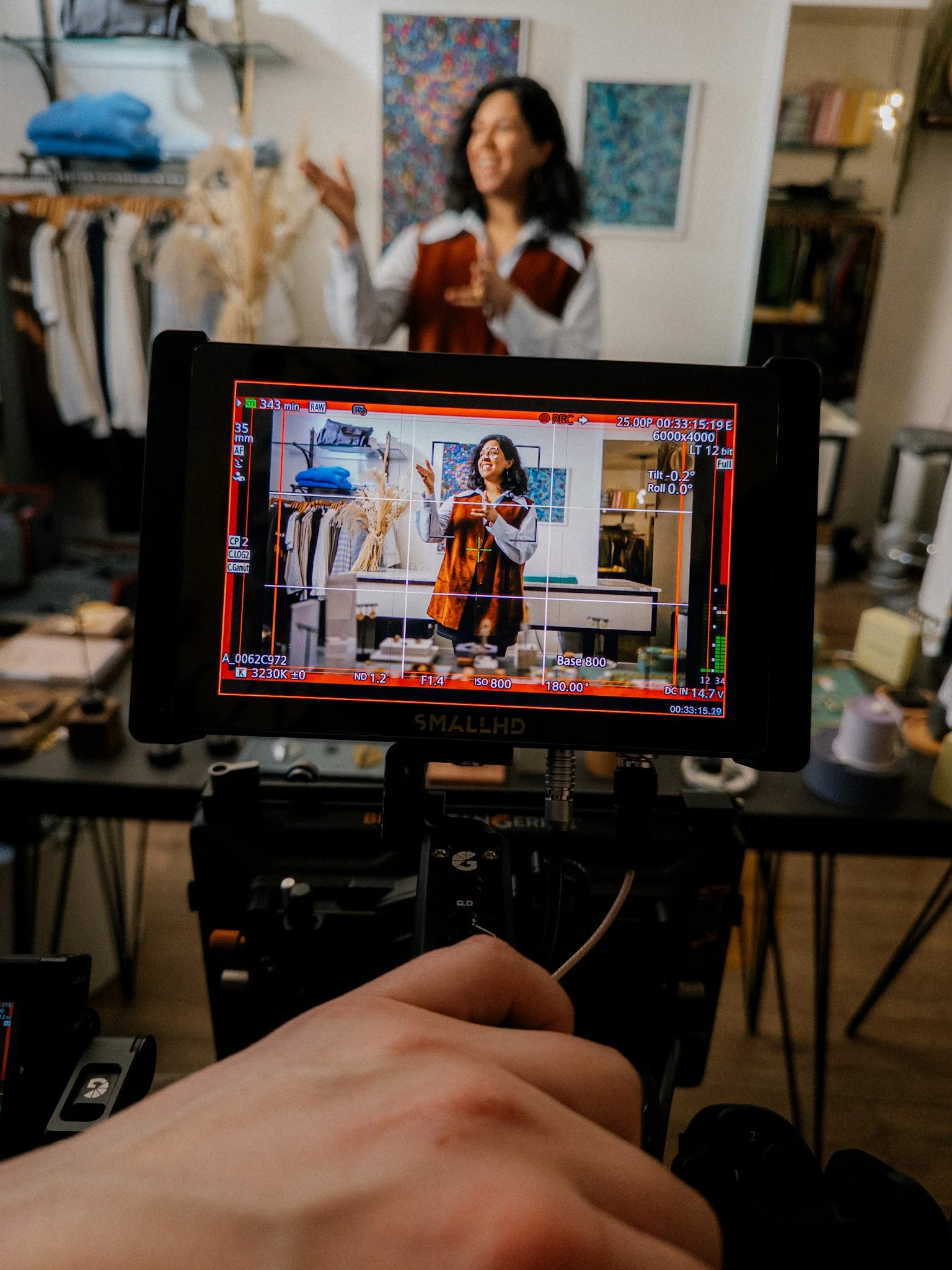 The monitor on a location shoot for American Express