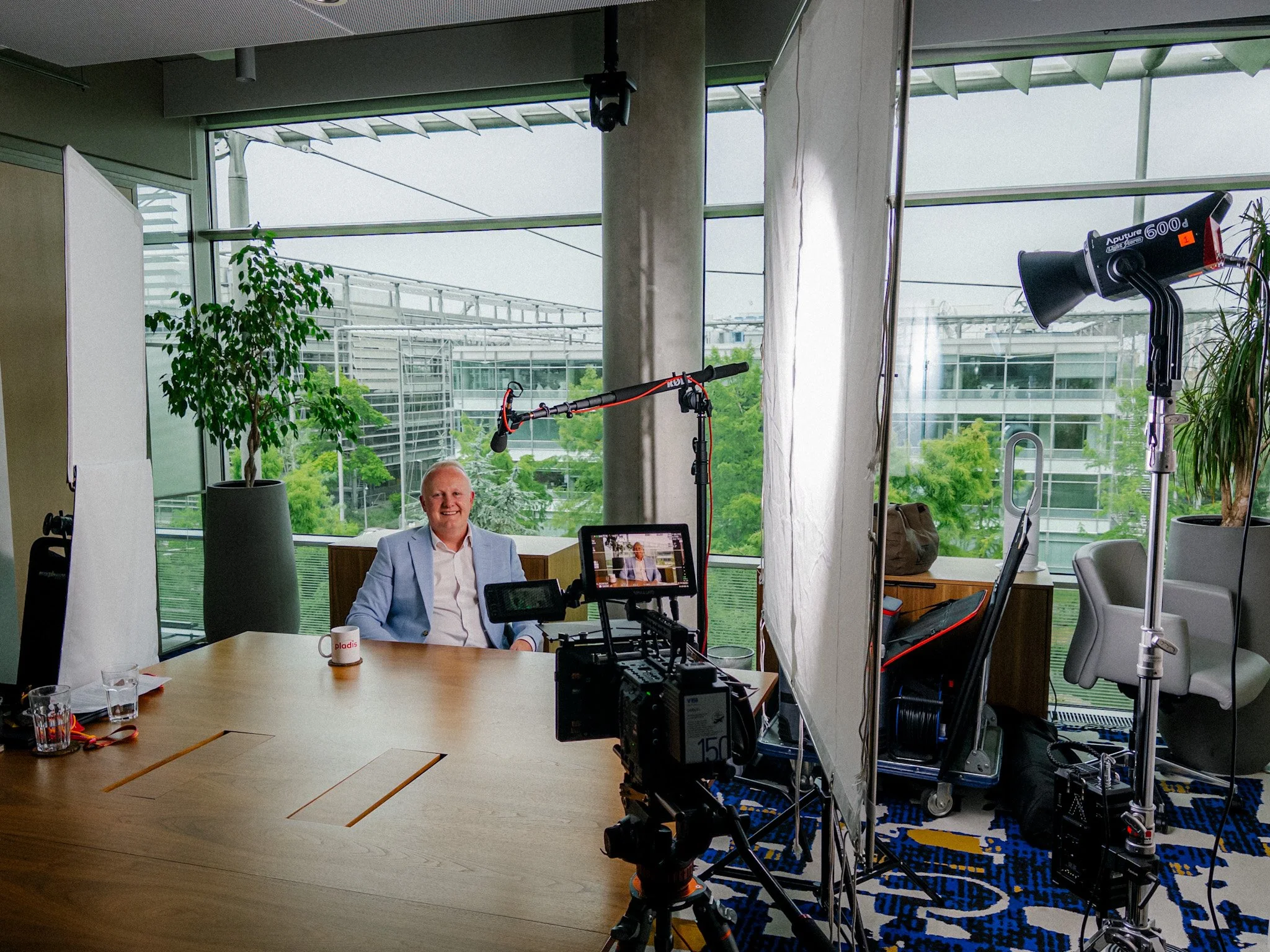 Camera and lighting setup for a corporate interview