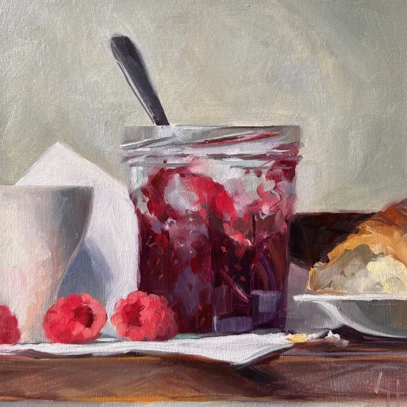 Nannas Raspberry Jam, Oil on board, 6x6"