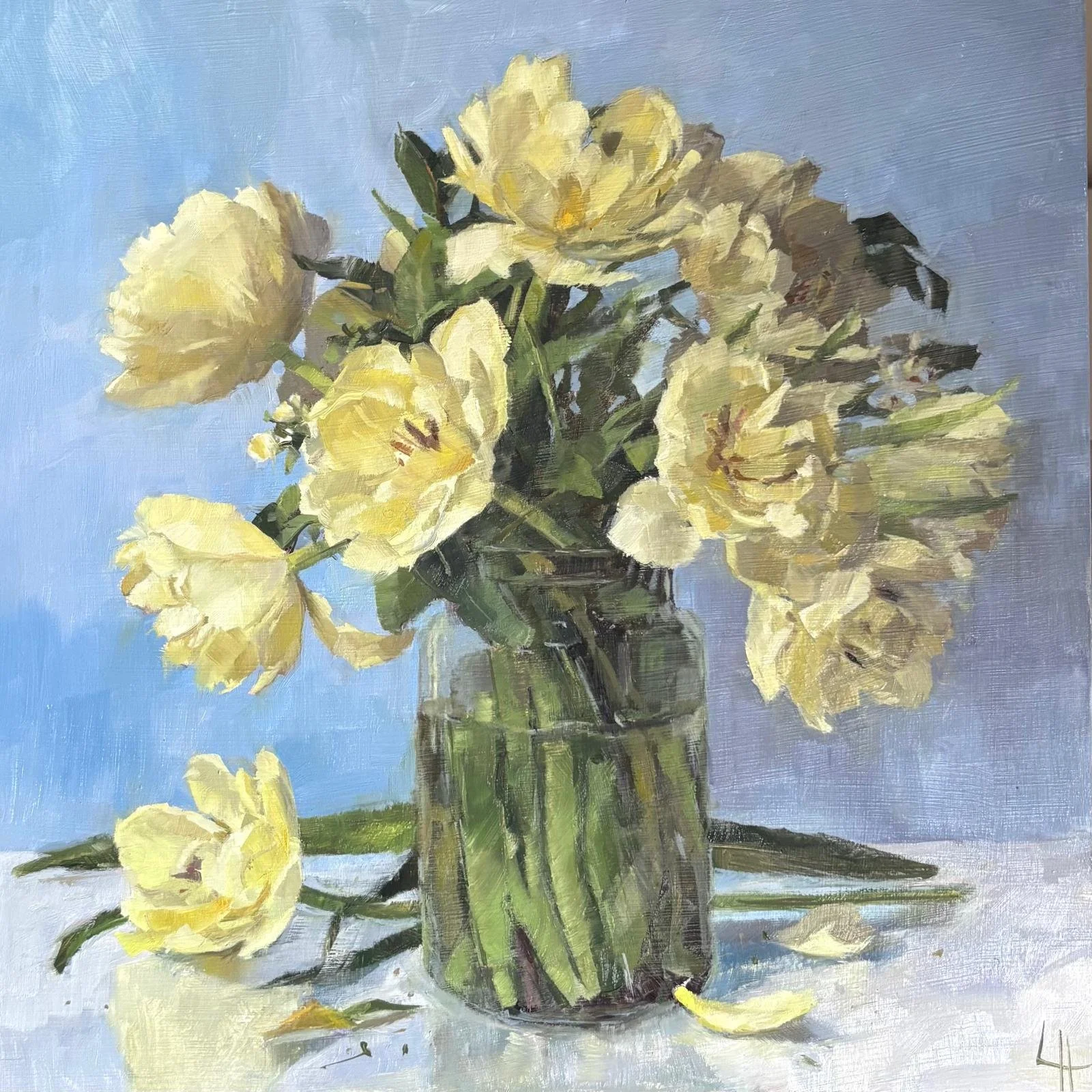 Avant Garde Tulips, Oil on board 12x12"