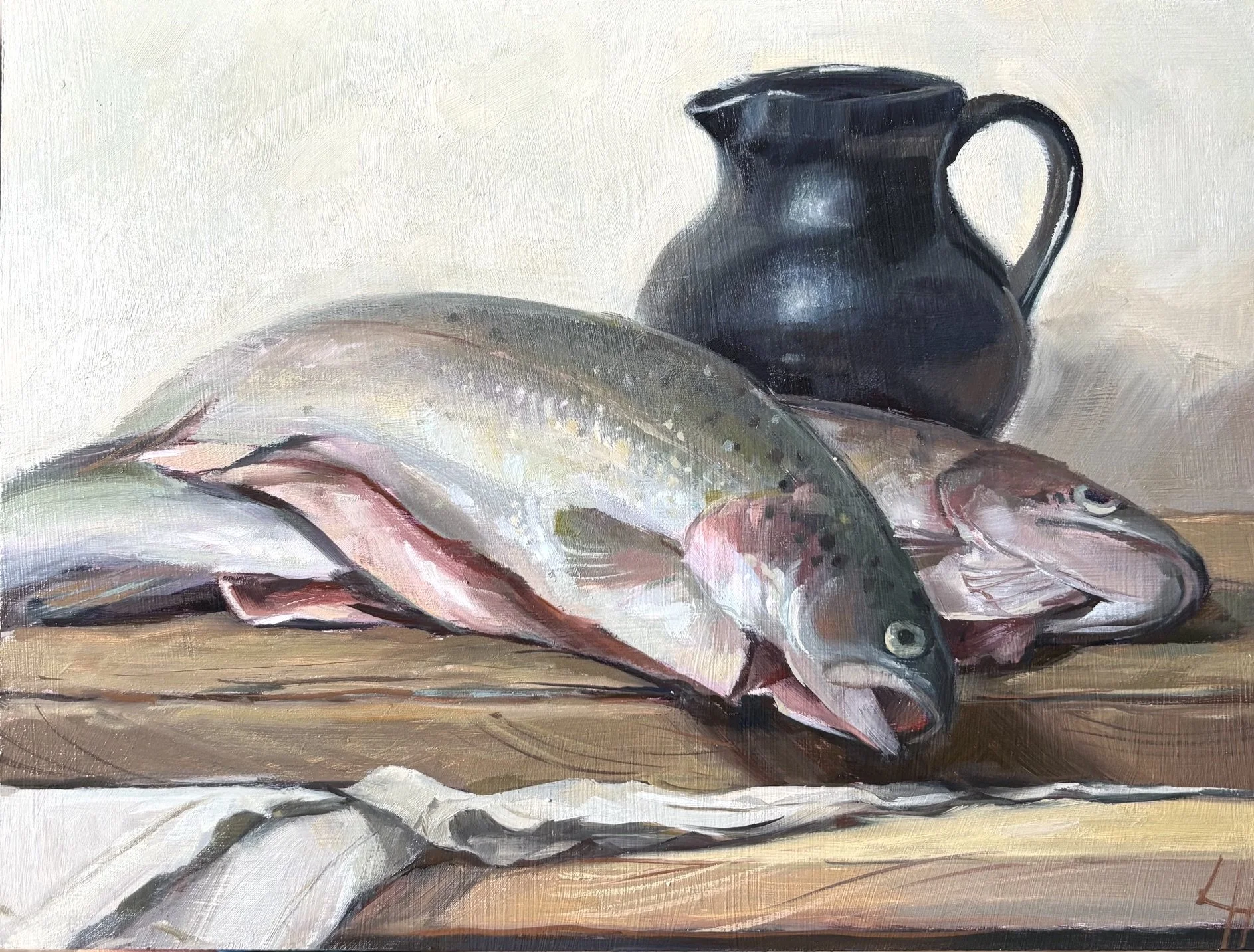 Two Trout, 10x7.5", Oil on Board, Unframed