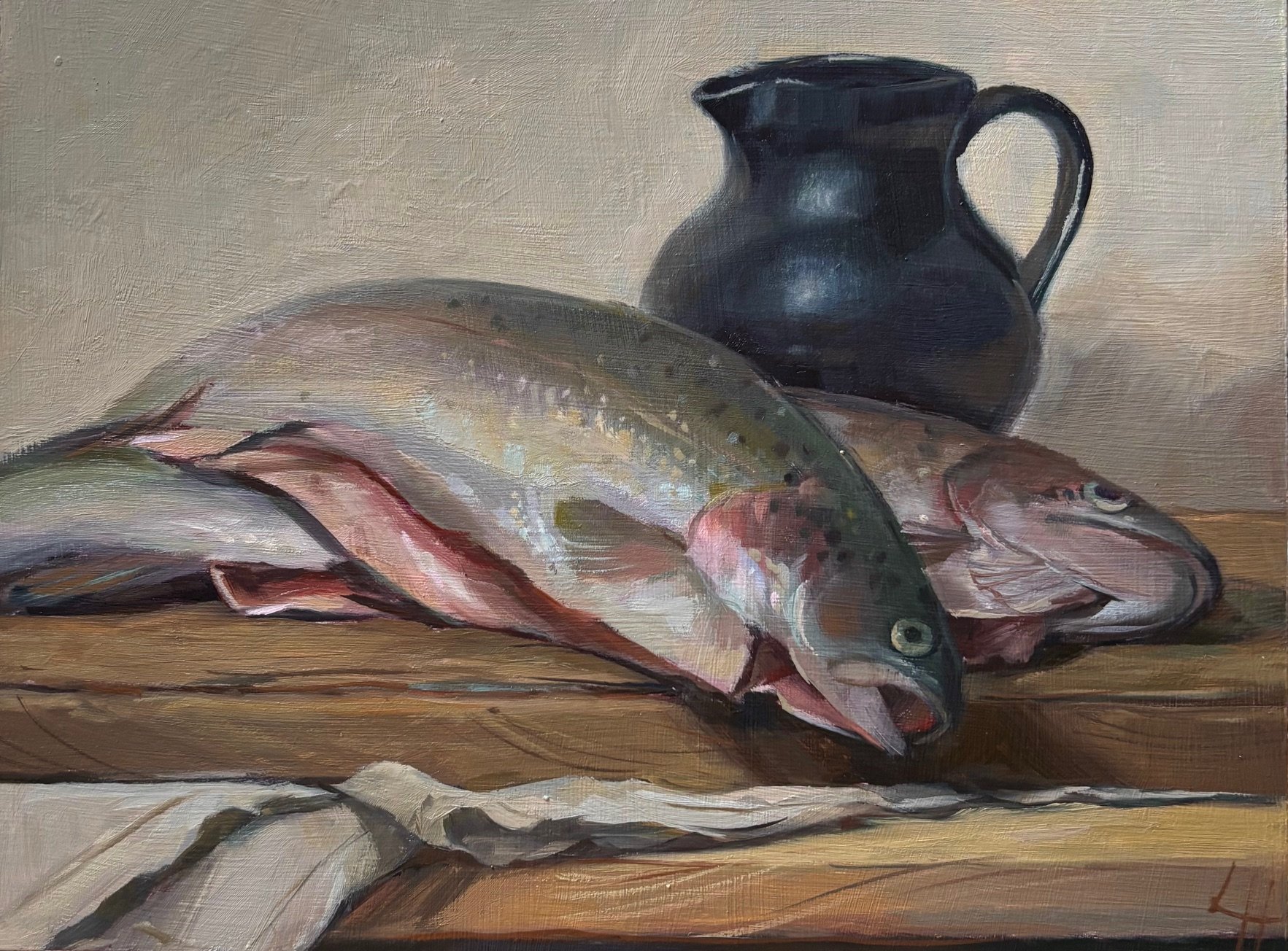Two Trout, 10x7.5", Oil on Board