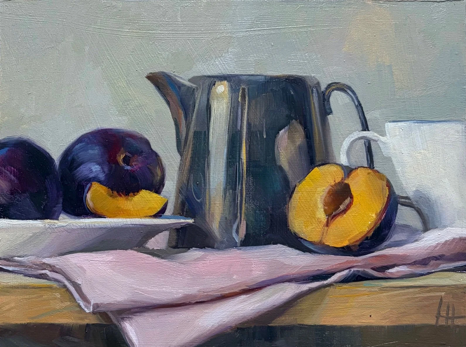 Plate of plums and silver
