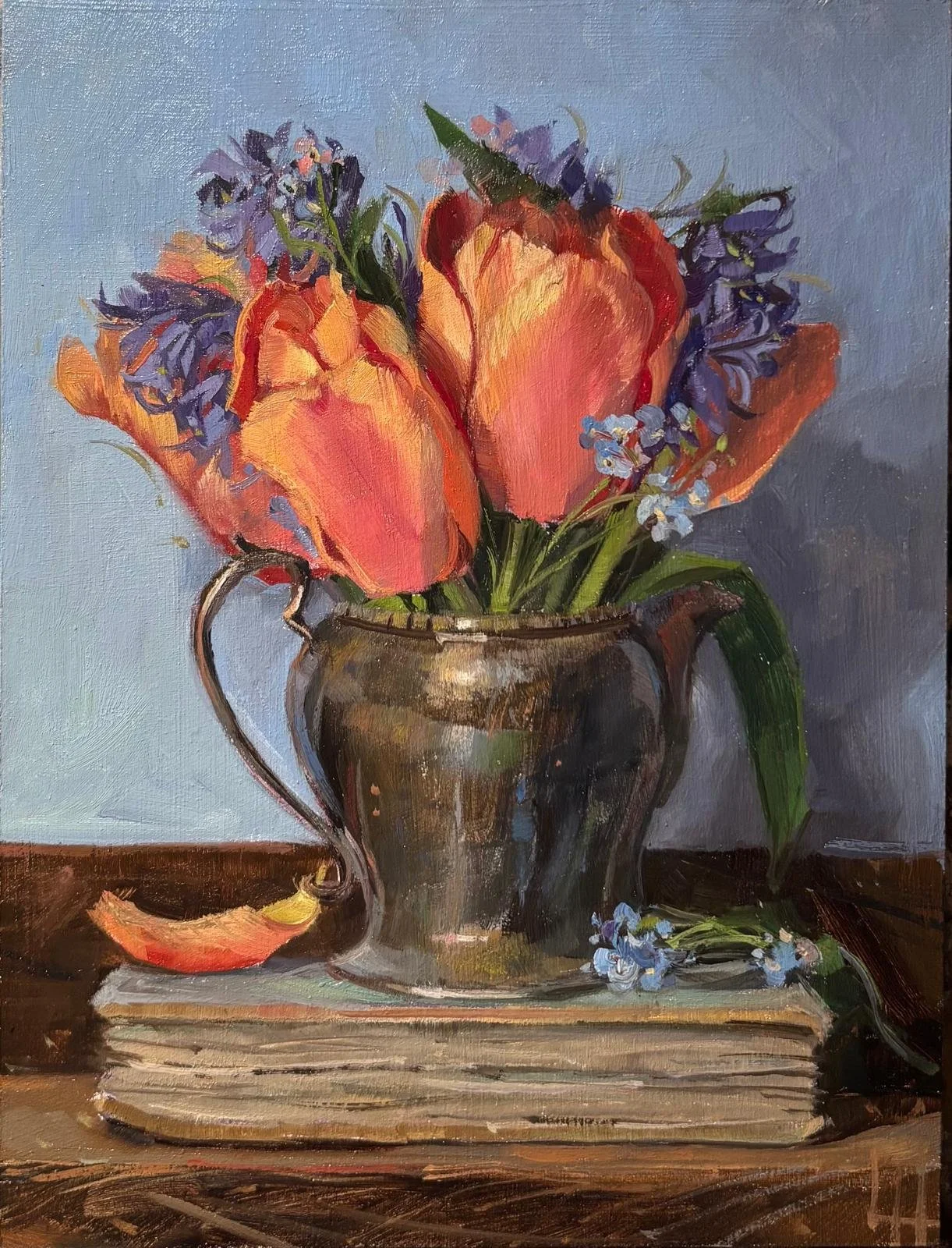 Small jug of Spring Flowers, Oil on board 6x8"