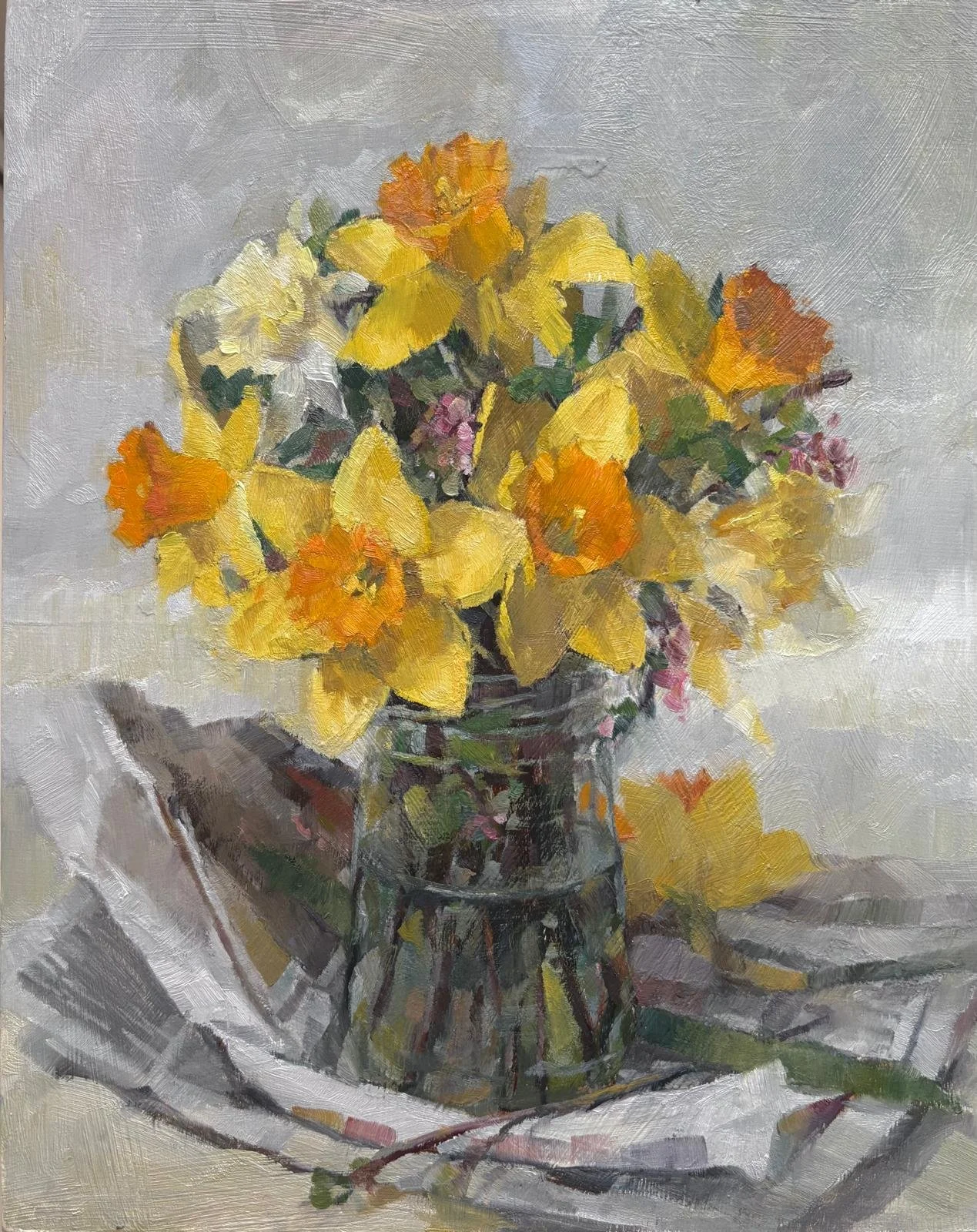 Spring bunch in paper, Oil on board, 8x10"